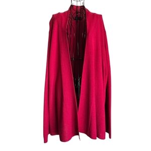 Eileen Fisher Cardigan, 100% Wool, Open Front Raspberry Italian Yarn, Size 3X